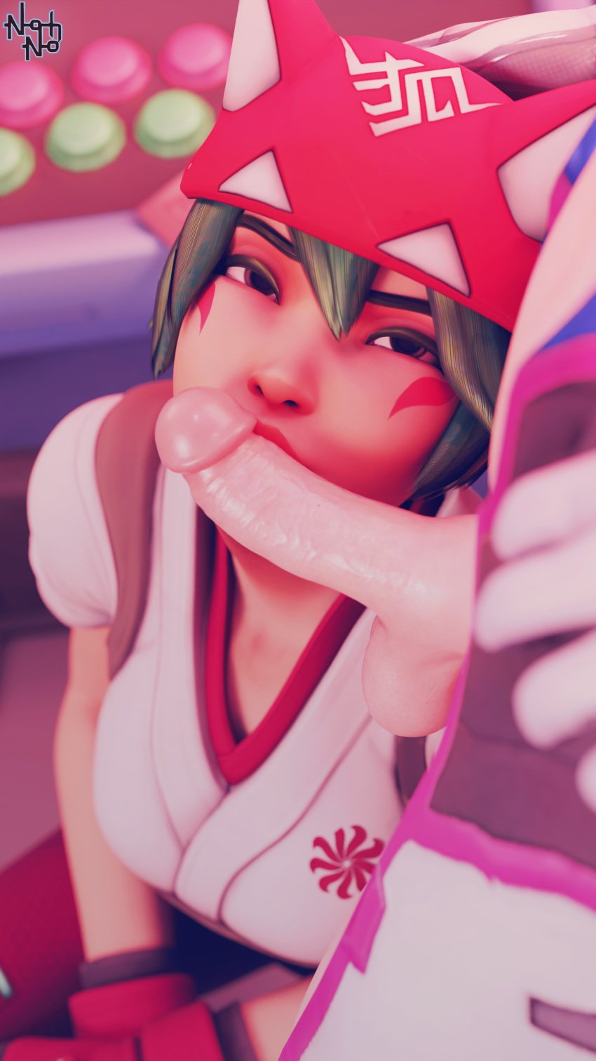 1futa 1girls 3d 3d_(artwork) blender blender_(software) blizzard_entertainment d.va dickgirl fellatio female female_focus futa_on_female futanari green_hair hana_song kiriko_(overwatch) kiriko_kamori looking_up nohno overwatch overwatch_2 penis small_penis solo_focus sucking_penis