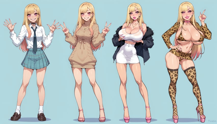 ai_generated ass_expansion bimbo bimbofication breast_expansion fdpdablizzard998 female hair_color_change hair_growth kitagawa_marin large_ass large_breasts leotard lip_expansion midriff navel sono_bisque_doll_wa_koi_wo_suru thick_thighs thigh_expansion transformation transformation_sequence wide_hips