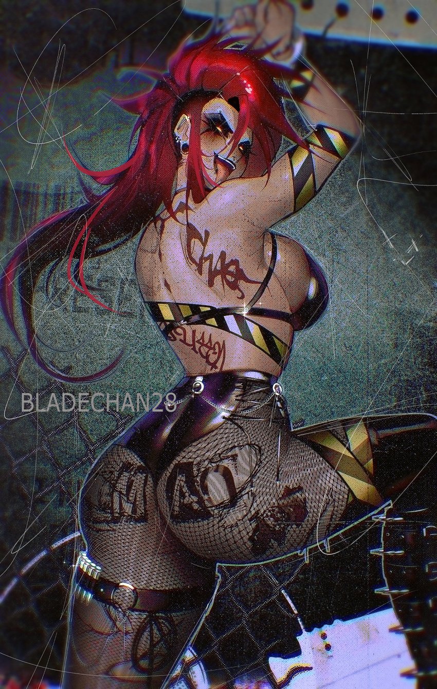 acid/erika_penner_(bladechan28) ass big_breasts bladechan28 boots ear_piercing fishnets latex piercing punk red_hair spikes tagme thighhighs tongue_out tongue_piercing