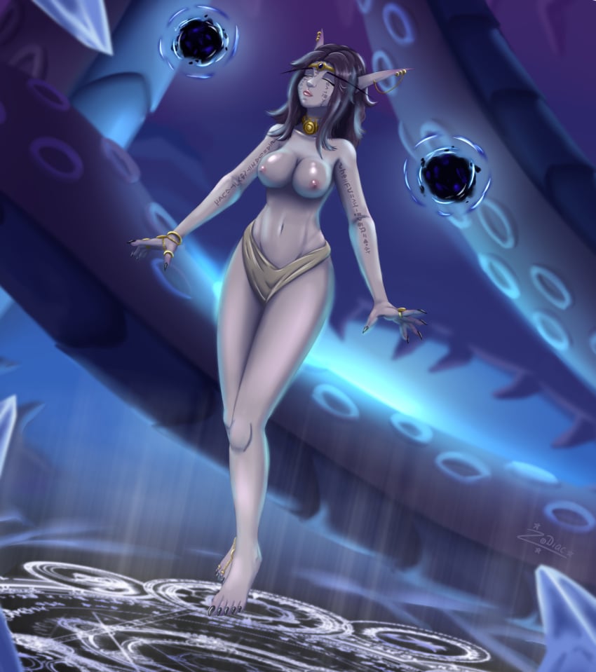 1girls big_breasts blizzard_entertainment purple_hair purple_skin solo void_corruption_(warcraft) void_elf warcraft world_of_warcraft wow xal'atath zodiacsc