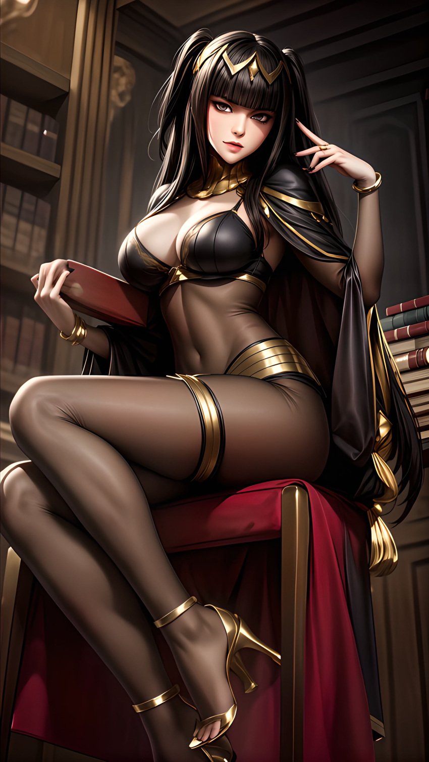 ai_generated black_cape black_hair female fire_emblem fire_emblem_awakening high_heels large_breasts looking_at_viewer nai_diffusion nintendo stable_diffusion tharja_(fire_emblem) waifu_licker