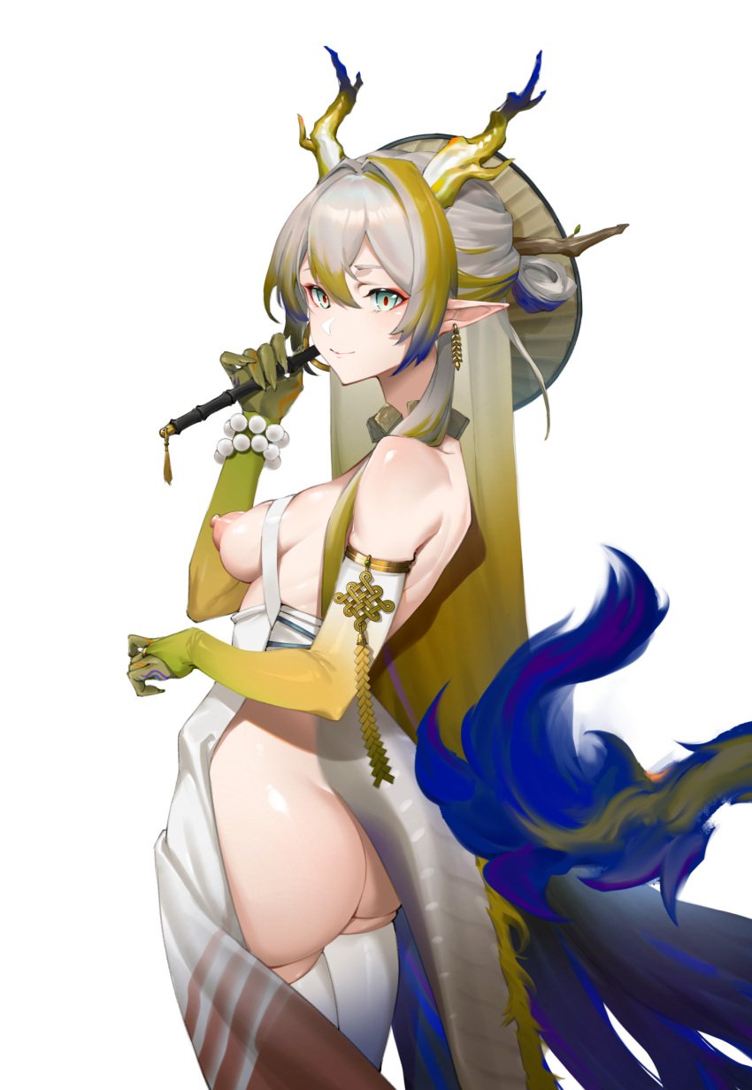 ai_generated arknights ass big_areola big_nipples breasts bulging_nipples dragon_girl ghosty223 ghosty_(xiaobai) shu_(arknights) white_legwear white_stockings