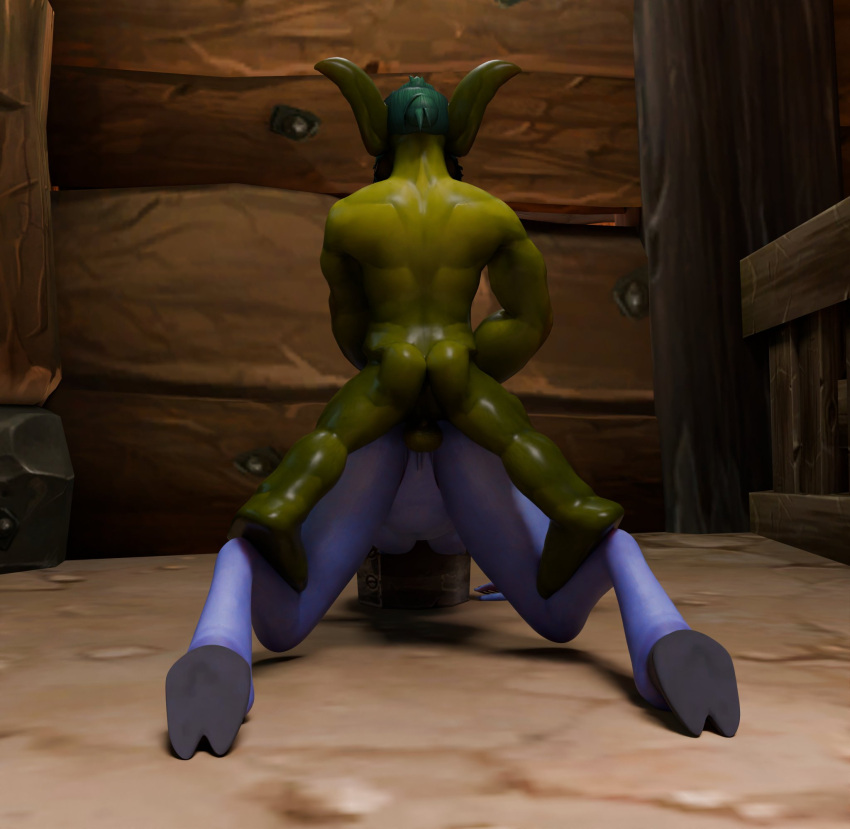 all_fours ass_grab bald big_ass big_breasts bigger_female blue_skin collar doggy_style dominated draenei goblin goblin_(warcraft) goblin_male green_skin hooves horns interspecies larger_female monster size_difference small_dom_big_sub small_penis smaller_male tail tail_pull thick_thighs ugly_bastard vaginal_penetration vaginal_sex white_hair world_of_warcraft yrel