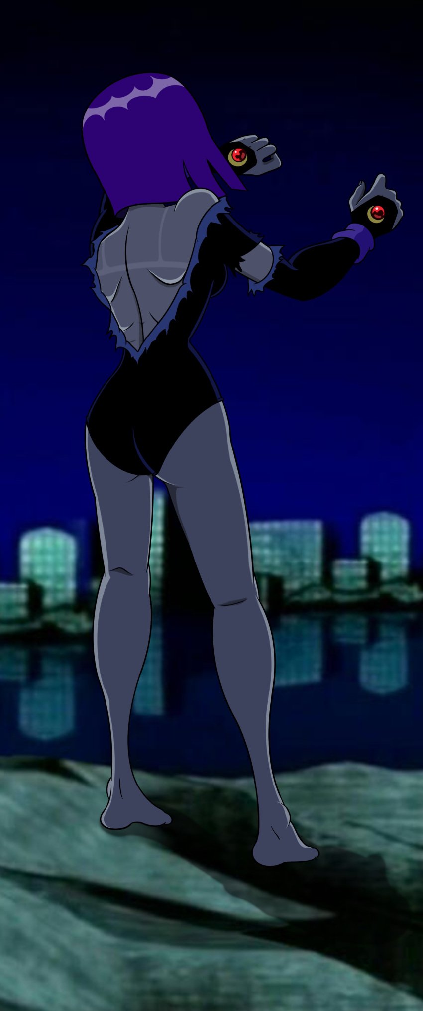 1girls artist_request dc dc_comics female female_only raven_(dc) shoeless solo suit teen_titans teenager