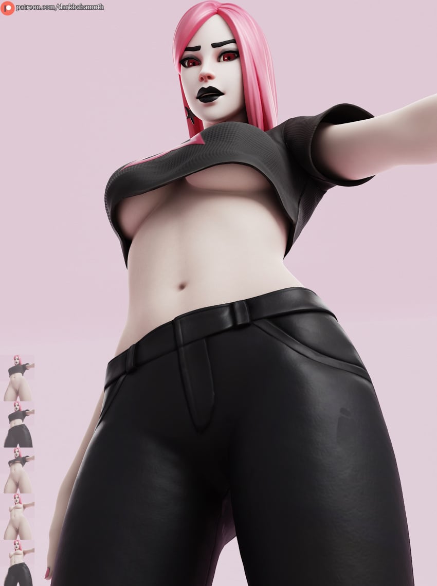 3d 3d_(artwork) belly darkbahamuth fortnite goth goth_girl haze_(fortnite) pinup underboob