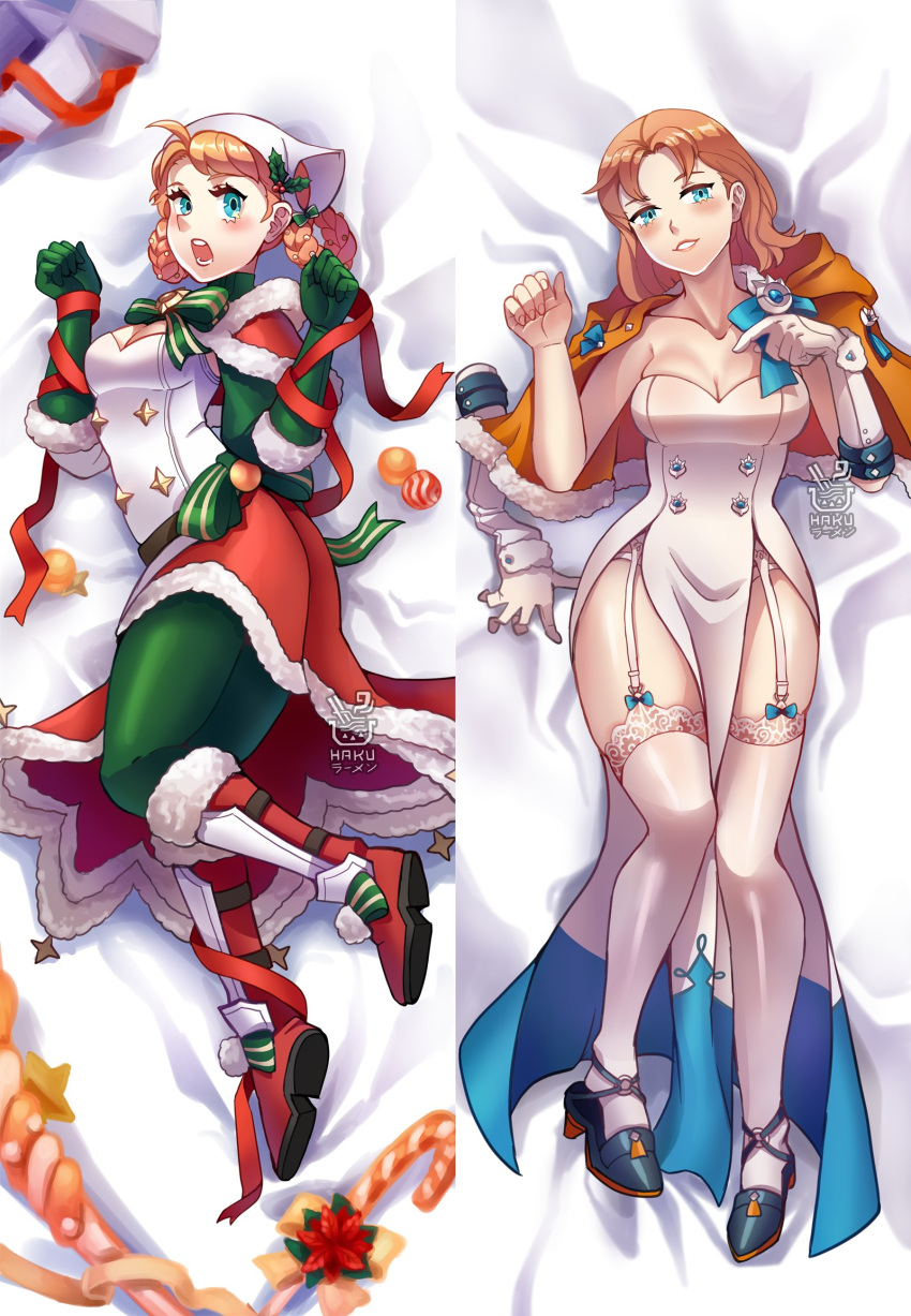 1girls alternate_costume alternate_hairstyle annette_fantine_dominic annette_fantine_dominic_(winter) aqua_eyes ass ass_in_dress bare_thighs big_ass blue_eyes boots braid breasts capelet christmas cleavage dakimakura dakimakura_design dress elbow_gloves female female_only fire_emblem fire_emblem:_three_houses fire_emblem_heroes fire_emblem_warriors:_three_hopes garter_belt gloves hakuramen hat looking_at_viewer medium_breasts medium_hair multiple_views nintendo official_alternate_costume official_alternate_hairstyle on_back orange_hair panties pantyhose pelvic_curtain pointing post-timeskip ribbon seductive short_hair single_glove smile thighhighs thighs underwear white_panties wide_hips