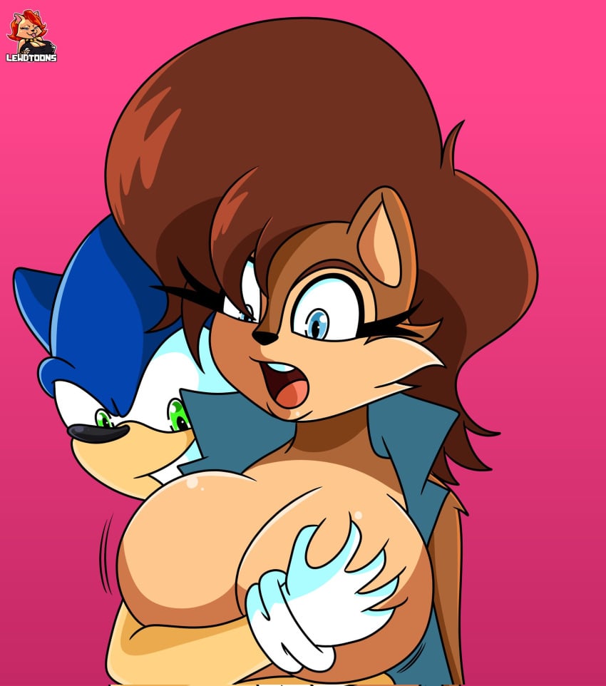 1boy 1girls 2024 animal_ears anthro archie_comics big_breasts big_hair black_nose blue_body blue_eyes blue_fur blue_hair blue_skin blue_vest breasts brown_body brown_fur brown_hair brown_skin chipmunk couple duo eyelashes fur furry gloves grabbing_breasts grabbing_breasts_from_behind green_eyes groping_breasts groping_from_behind ground_squirrel hedgehog large_breasts lewdtoons male/female mammal mobian no_nipples open_mouth rodent sally_acorn sega short_hair simple_background smile sonic_(series) sonic_satam sonic_the_hedgehog sonic_the_hedgehog_(archie) sonic_the_hedgehog_(comics) sonic_the_hedgehog_(series) suprised suprised_look topwear two_tone_body two_tone_fur vest video_games wildbrain