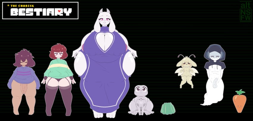 1boy 1futa 4girls altnsfw anthro big_breasts big_penis breasts breasts_bigger_than_head brown_hair chara female frisk froggit fur furry futanari ghost grey_skin headphones height_chart height_difference horns huge_breasts huge_thighs lineup lingerie male moldsmal monster monster_girl napstablook nervous nervous_expression nude nude_female partially_clothed penis penis_out petite petite_body petite_female purple_dress red_eyes red_hair shortstack sweater thick_thighs thighhighs thighs toriel undertale vegetoid whimsun white_skin wings