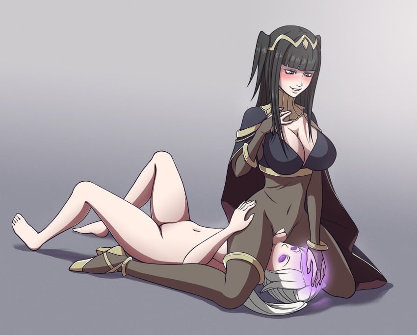 2girls barefoot black_hair blush bottomless breasts cleavage cunnilingus feet female_only femdom femsub fire_emblem fire_emblem_awakening forced_cunnilingus forced_oral glowing glowing_eyes heels kneeling large_breasts long_hair lying magic multiple_girls nintendo nude oral purple_eyes pussy_juice questionable_consent rape robin_(fire_emblem) robin_(fire_emblem)_(female) simple_background sitting_on_face smile tharja_(fire_emblem) torn_clothes yuri zelamir