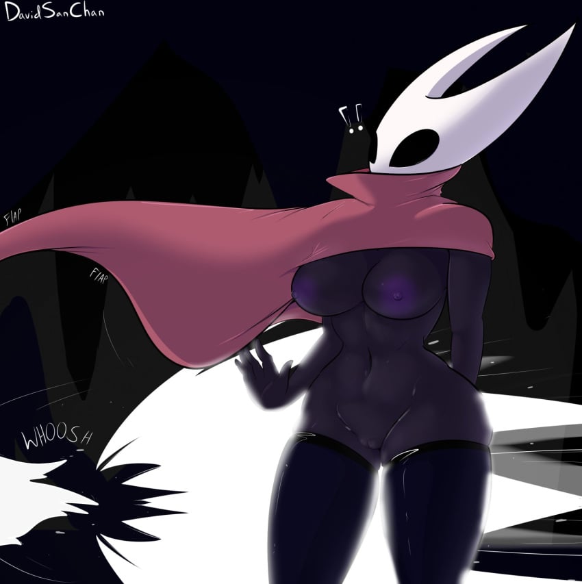 !! 2023 black_background black_body black_eyes black_skin blue_background breasts cape casual davidsanchan female female_focus female_only hollow_knight hornet_(hollow_knight) nipples outerwear purple_nipples pussy skull skull_head team_cherry thick_thighs thighhighs thighs wide_hips