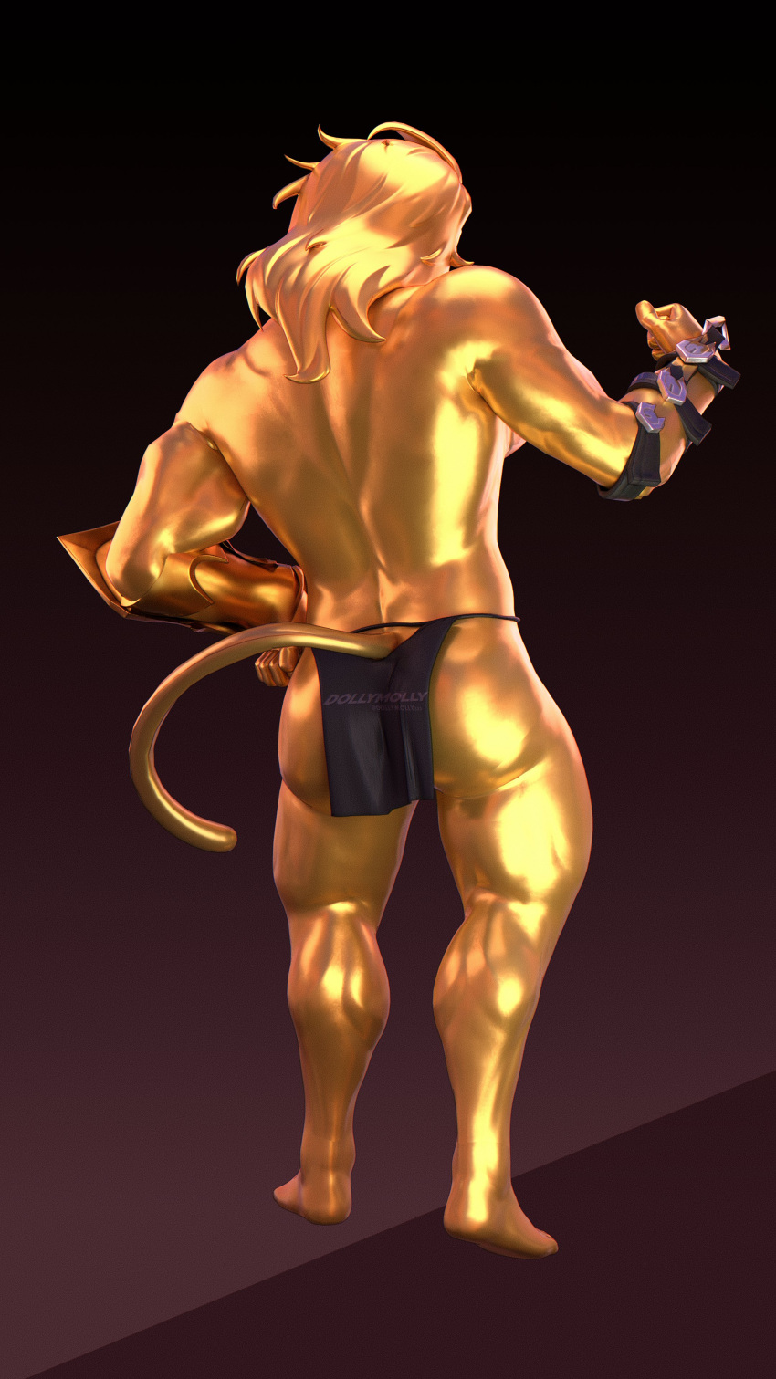 4k 9:16 abs absurd_res anthro ass blonde_hair bottomwear clothed clothing dollymolly323 domestic_cat epic_games felid feline felis fortnite fur hair hi_res loincloth loincloth_only long_hair male mammal meowscles moobs mullet muscular muscular_male purradise_meowscles rear_view solo tail topless yellow_body yellow_fur