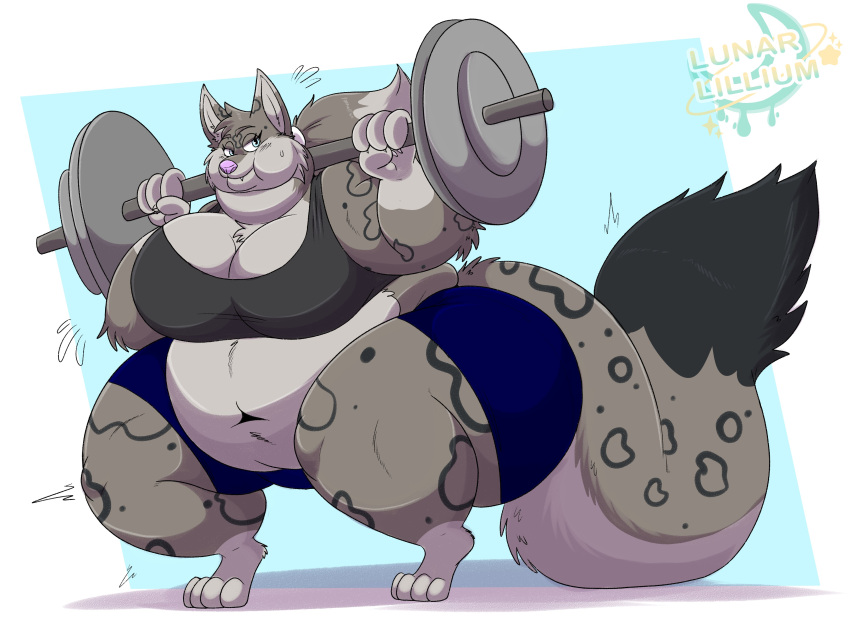 big_breasts breasts character_request chubby deadlift female furry huge_breasts lunarlillium snow_leopard tagme thick_thighs wide_hips