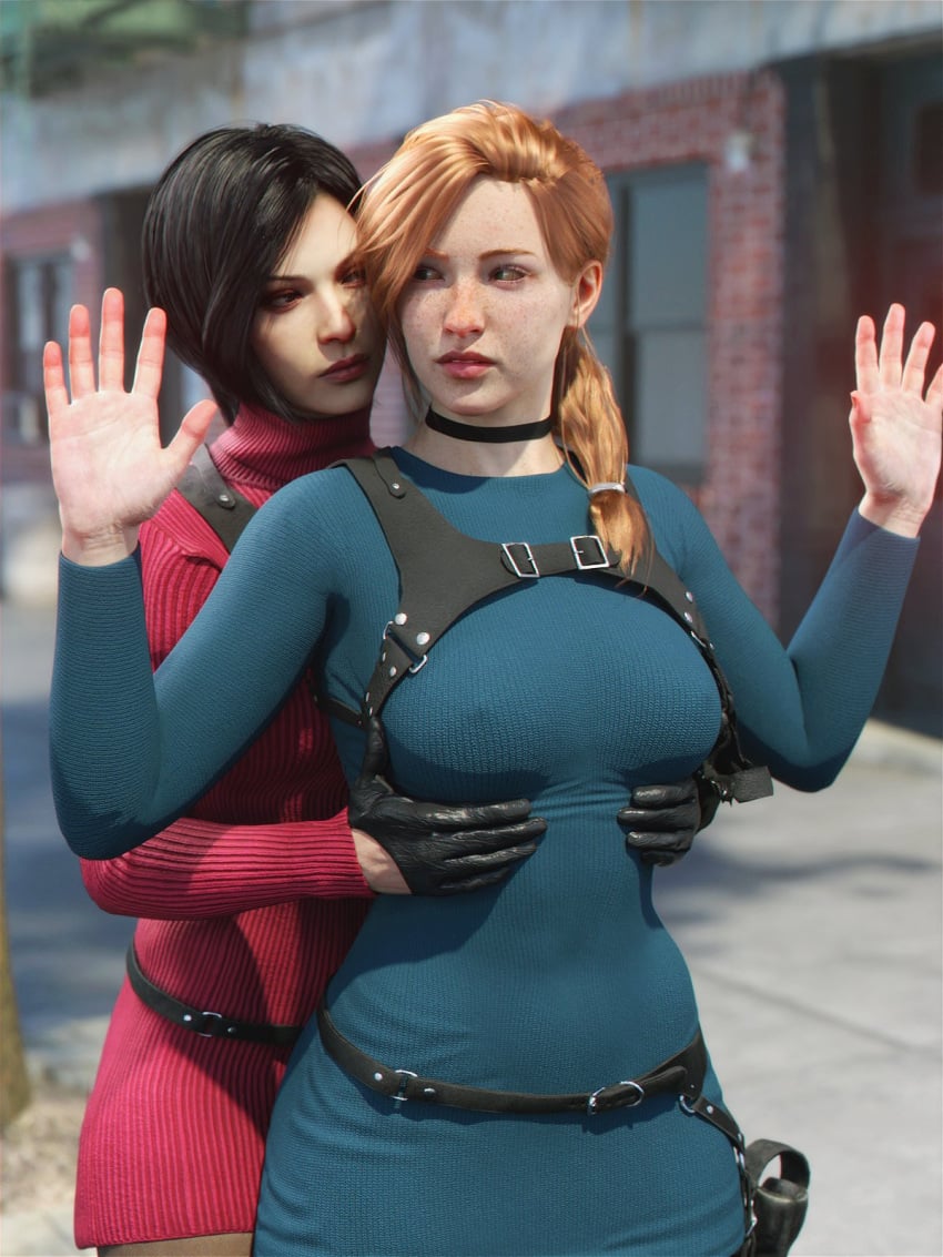 2girls 3d ada_wong ada_wong_(cosplay) ass big_ass big_breasts breasts bust busty capcom chest curvaceous curvy curvy_figure female female_focus ginger ginger_hair hips hourglass_figure huge_ass huge_breasts human large_ass large_breasts legs light-skinned_female light_skin mature mature_female morgan_tylle_(word2) red_hair resident_evil resident_evil_4 slim_waist thick thick_hips thick_legs thick_thighs thighs voluptuous waist wide_hips word2 yuri