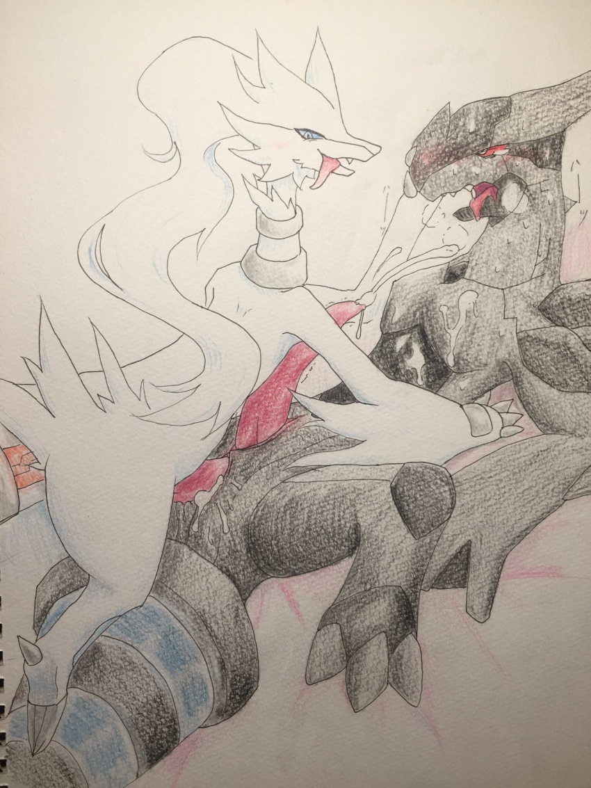 2boys anal back big_penis black_skin blue_eyes blush claws cum cum_in_ass cum_inside cum_on_chest cum_on_self cum_while_penetrated dragon erection fangs feet furry gay heavy_breathing interspecies legendary_pokemon male male_only missionary_position nintendo nude on_back open_mouth penis pokemon pokemon_bw red_eyes reshiram scalie smile spread_legs tail teeth text tongue tongue_out traditional_media_(artwork) trembling video_games white_fur wings zekrom