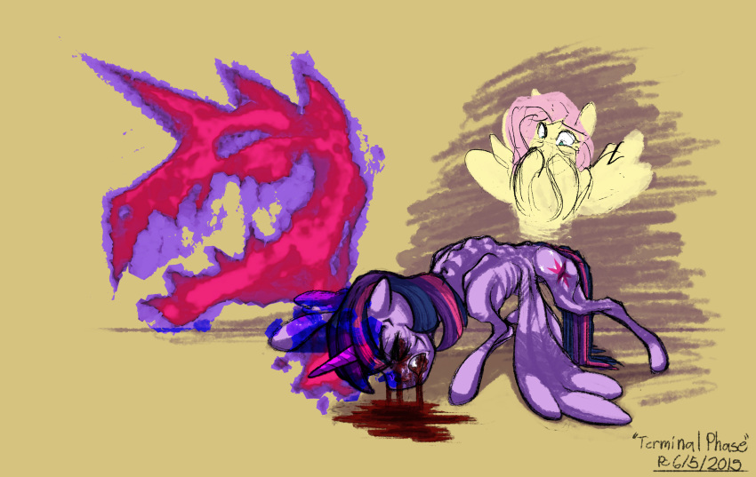 2015 anorexia blood cutie_mark equine feathered_wings feathers female fluttershy_(mlp) flyingram friendship_is_magic hair hi_res horse long_hair magic mammal my_little_pony pony simple_background straight_hair twilight_sparkle_(mlp) wings