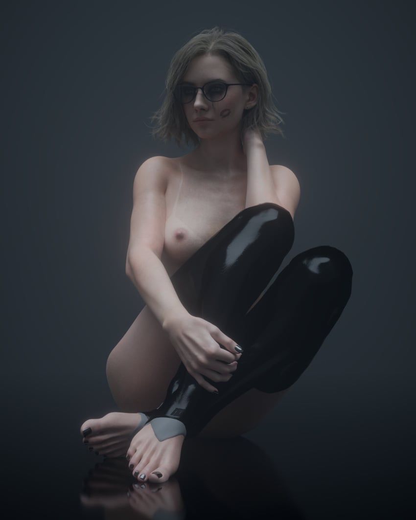 1girls 3d 3d_(artwork) 3d_model 3d_render 4:5 black_toenails blonde blonde_female breasts capcom crouching erotic female female_only functionally_nude_female glasses grace_ashcroft grace_ashcroft_(julia_pratt) hi_res highres kenjjoo kiss kiss_mark latex latex_legwear lipstick_mark naked nipples nude painted_toenails resident_evil resident_evil_9:_requiem ruined_makeup simple_background solo tagme tan_lines tanline tanlines white_toenails xo_ahri