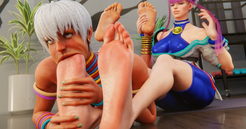 2girls barefoot chocolate_girl dark-skinned_female dark_skin ebony ebony_female elena_(street_fighter) feet foot_fetish foot_in_mouth foot_lick foot_worship huge_feet interracial interracial_yuri licking_feet manon_legrand monsterbeast666 soles street_fighter street_fighter_6 yuri