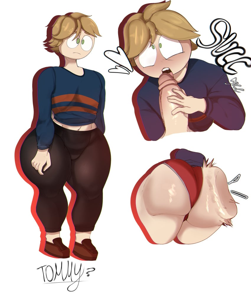 1boy ass belly_button big_ass big_penis blonde_hair blowjob blush clothed curvy cute drooling femboy gay green_hair licking licking_penis male male_only original original_character pale_skin penis sfgbhh slapping_butt solo thick_thighs underwear voluptuous