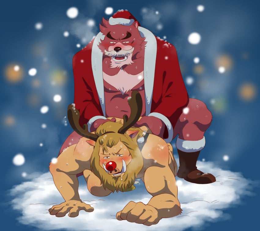 2boys 41raco anal anal_sex anthro bear boar christmas duo furry gay hat holidays iozen kirupi kumatetsu male male_only mammal penetration porcine santa_hat shirako the_boy_and_the_beast yaoi