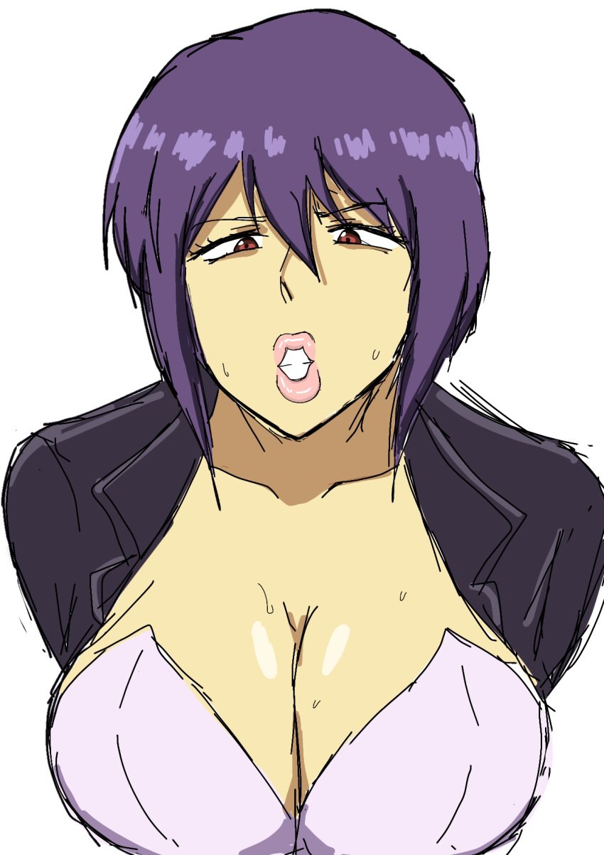 female ghost_in_the_shell huge_breasts kusanagi_motoko lips momiji_(artist) momijizx purple_eyes purple_hair solo usanagi_motoko white_background