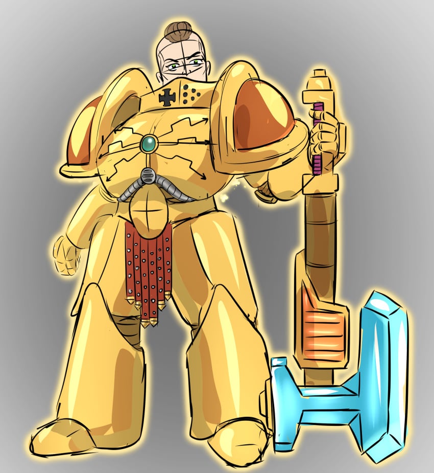 1girls adeptus_custodes armor axe color diklonius female female_space_marine golden_armor green_eyes looking_at_viewer sketch warhammer_(franchise) warhammer_40k weapon