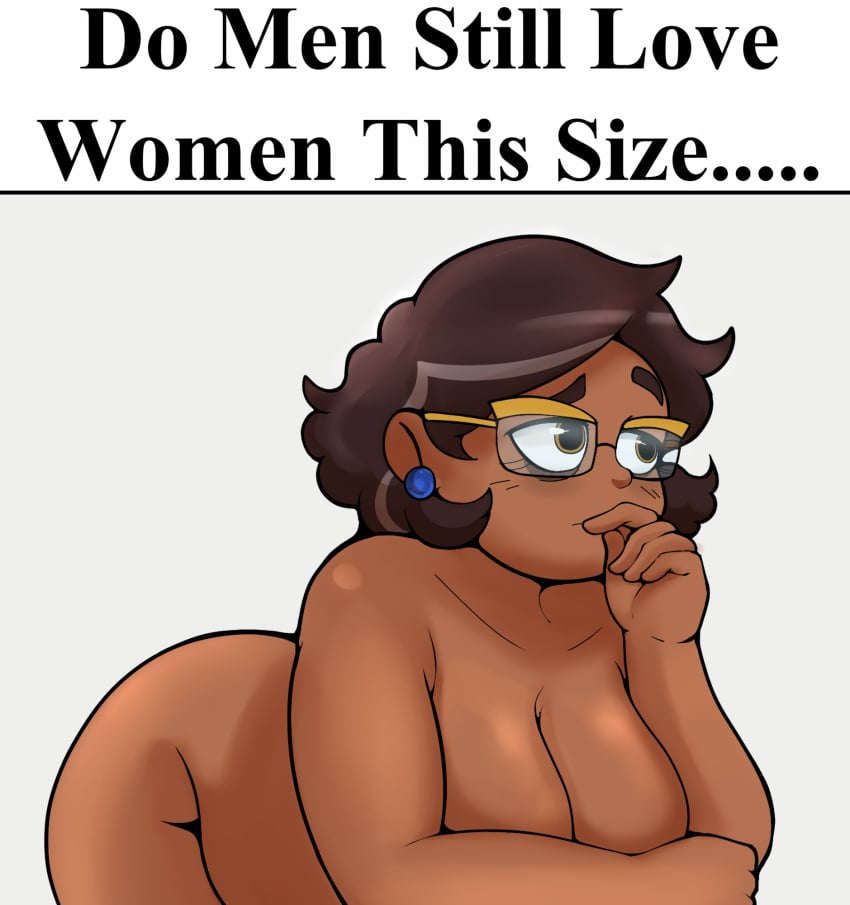 1girls 2d 2d_(artwork) ass bent_over blue_earrings breasts brown_eyes brown_hair butt camila_noceda caption chubby chubby_female cpt-pop dark-skinned_female dark_skin disney do_men_still_love_women_this_size earrings english_text female glasses glasses_on_head hair meme meme_caption milf mother naked nude text the_owl_house thinking