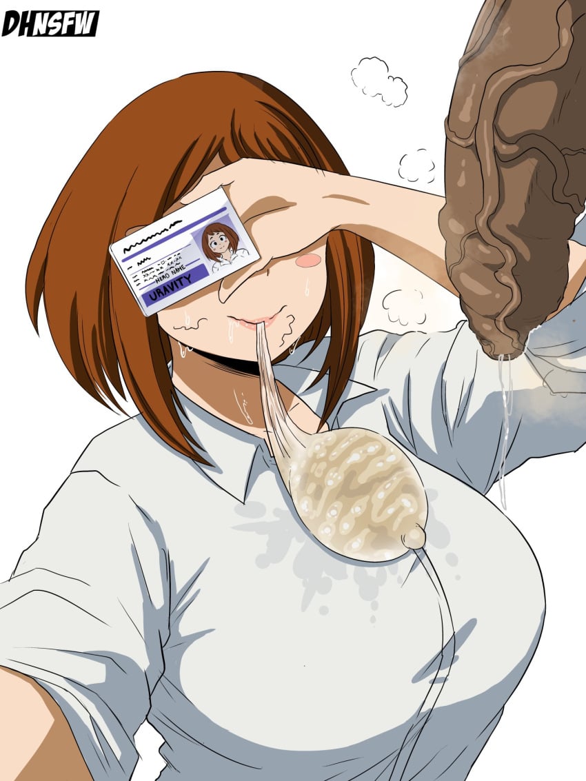 1girls after_fellatio condom condom_balloon condom_in_mouth covering_eyes cum danhnsfw foreskin huge_cock id_card my_hero_academia ochako_uraraka penis pubic_hair_on_face ruined_reputation selfie stray_pubic_hair student_id uncut veiny_penis