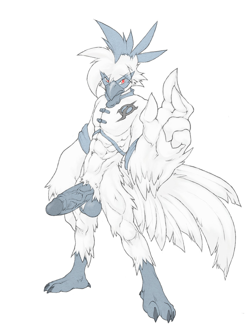 2018 abs anthro avian ball_tuft bird bottomless chicken clothed clothing fan_character foreskin galliform gallus_(genus) genitals hi_res humanoid_genitalia humanoid_penis looking_at_viewer male muscular muscular_anthro muscular_male navel penis phasianid pubes retracted_foreskin solo topwear tuft utx-shapeshifter vein veiny_penis