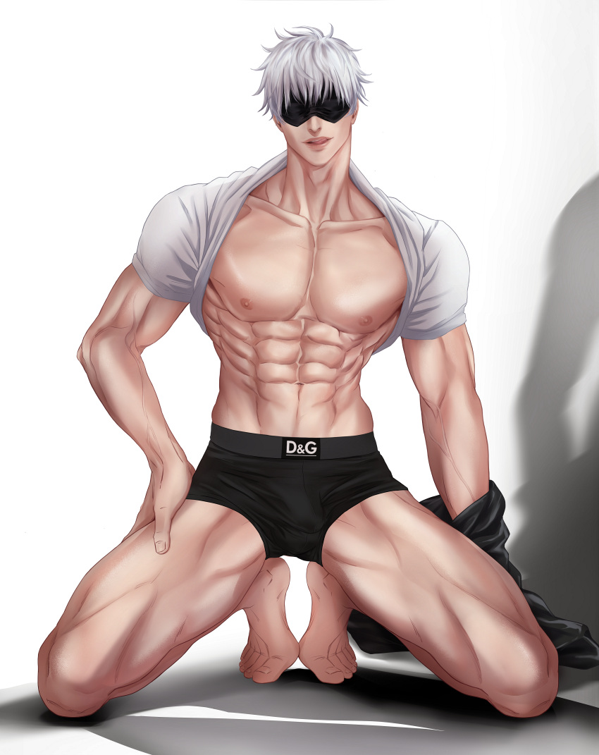 1boy bara black_boxers boxers jujutsu_kaisen male male_only muscular_male pecs satoru_gojo solo solo_male