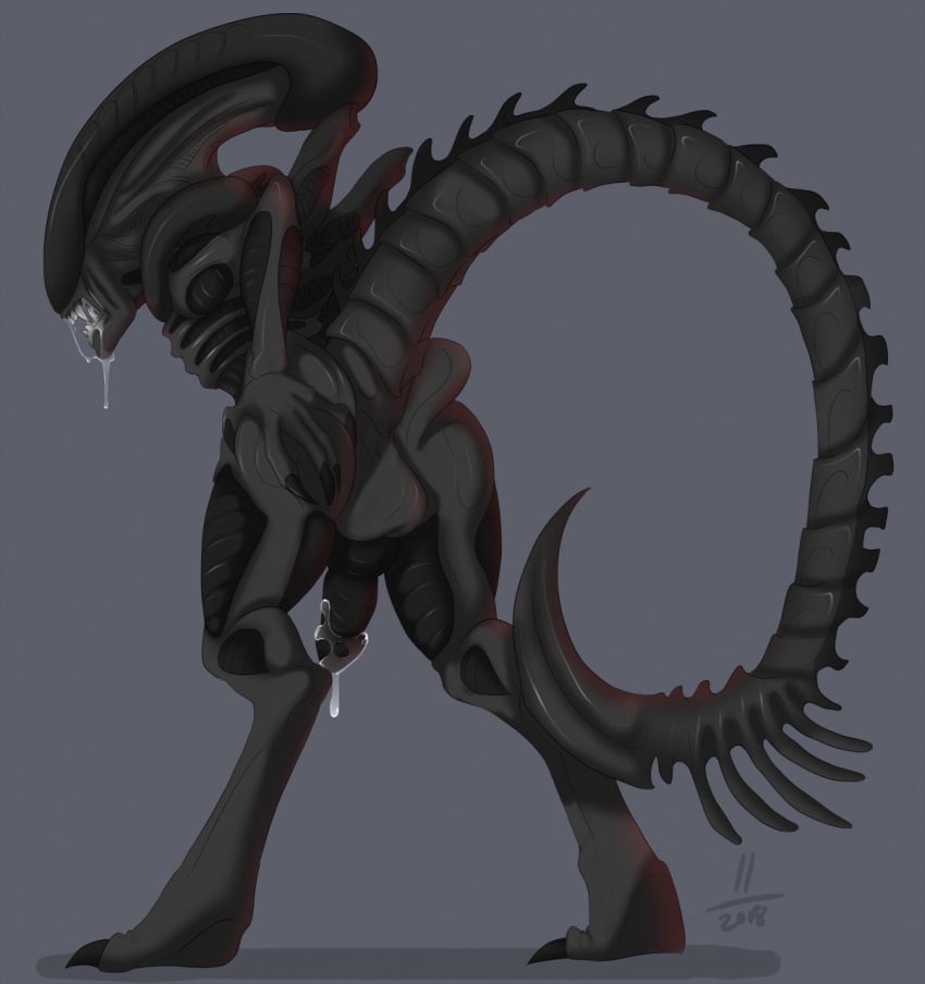 alien alien_(franchise) alien_boy anus ass balls disturbed-mind genital_fluids male male_only male_xenomorph penis solo spread_ass xenomorph