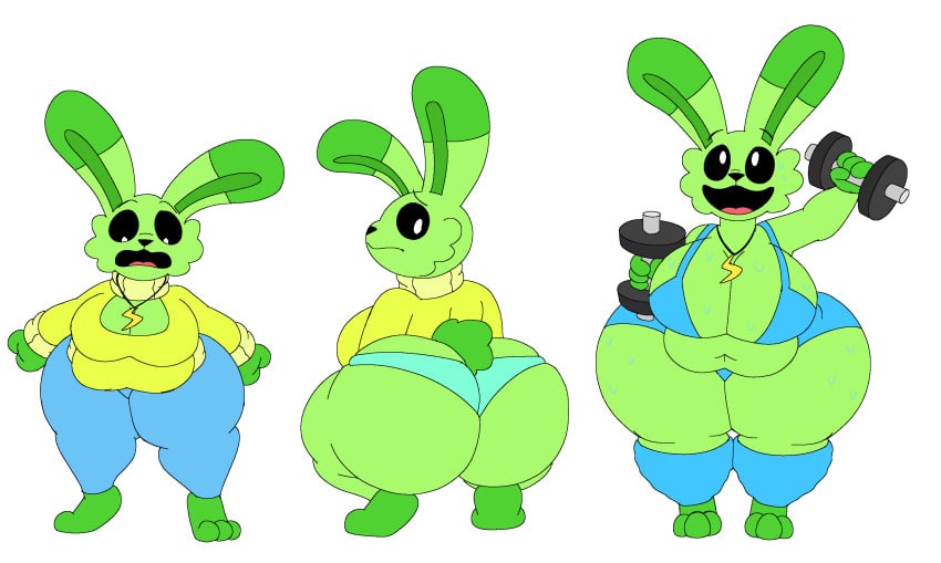 anthro anthro_on_anthro anthro_only bunny critters_(poppy_playtime) domestic_rabbit furry_only green_body green_fur green_skin hoppy_hopscotch hoppy_hopscotch_(poppy_playtime) lyrad18 no_humans poppy_playtime poppy_playtime_(chapter_3) rabbit sex smiling_critters tagme