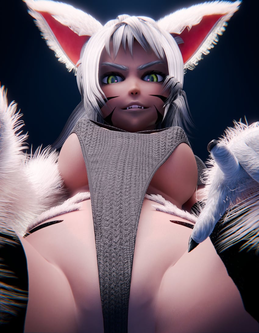 1girls 3d anthro biggreen erect_nipples furry furry_hybrid furry_only looking_at_viewer looking_down looking_up nipple_bulge one-piece_dress original original_artwork original_character short_hair solo wolf_ears