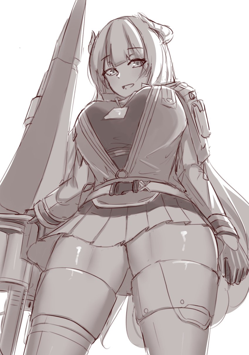 arknights bagpipe_(arknights) female female_only horns huge_breasts monochrome noe_(ppppriver) sketch thighs