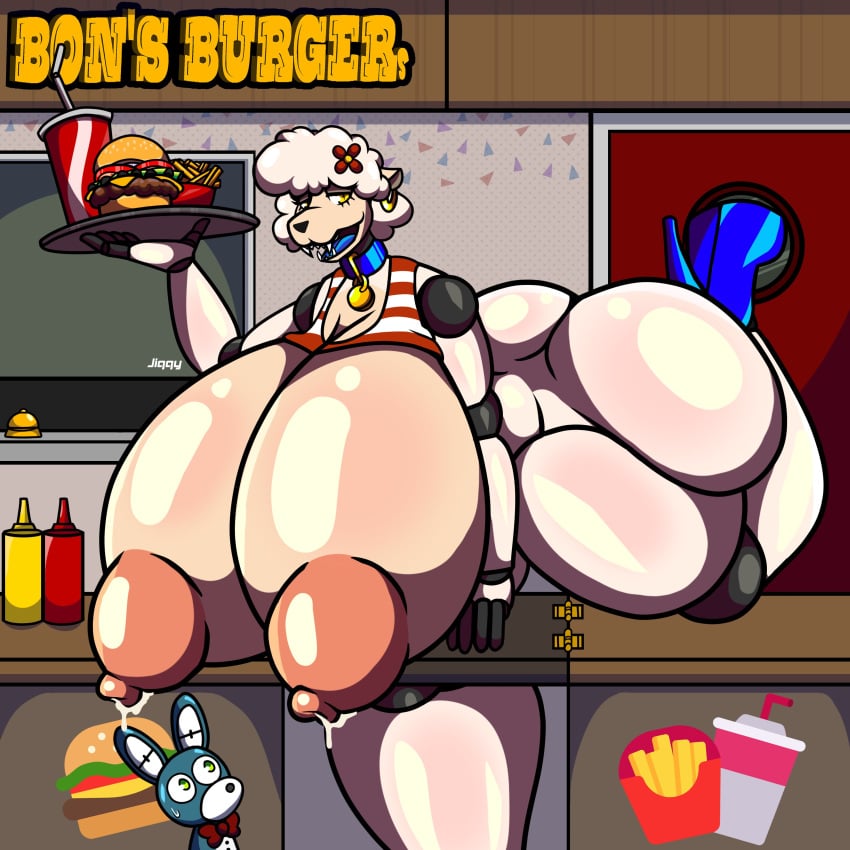 1girls 2020s 2024 2d 2d_(artwork) 5_fingers analog_horror anthro areola areolae ass big_ass big_breasts big_butt breasts cleavage diner earrings female female_focus french_fries fries hamburger hi_res high_heels highres huge_breasts indoors jiqqy lactating lactation large_ass large_breasts large_butt looking_at_viewer milk monster monster_girl nightmare_waifu nipples nude nude_female open_mouth platform_heels pointless_clothing robot robot_girl sha_(the_walten_files) sharp_teeth sheep sheep_girl smile smiling solo solo_female solo_focus the_walten_files thick_thighs thighs voluptuous voluptuous_female white_hair