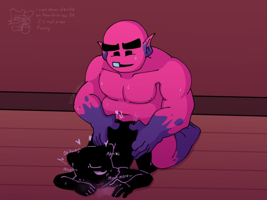 2boys ace_(undertale_yellow) anal_sex ass_up begging_for_more bent_over big_dom_small_sub black_fur cat_humanoid completely_nude doggy_style ed_(undertale_yellow) gay hands_on_ass heart_on_butt hearts_around_head male_only moaning_in_pleasure ogre on_floor pink_body size_difference steamy_breath sweaty_body undertale undertale_(series) undertale_yellow v01dfvkr