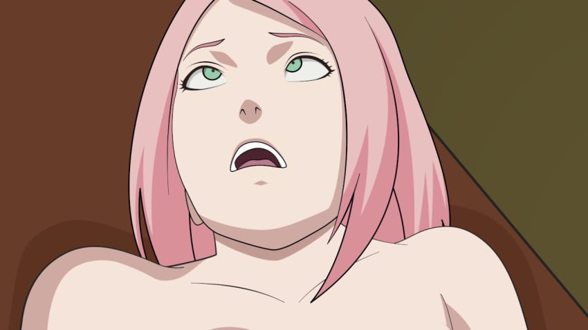 1girls cross_eyes female female_only green_eyes human naked naked_female naruto naruto_(series) naruto_shippuden orgasm orgasm_face pink_hair sakura_haruno solo