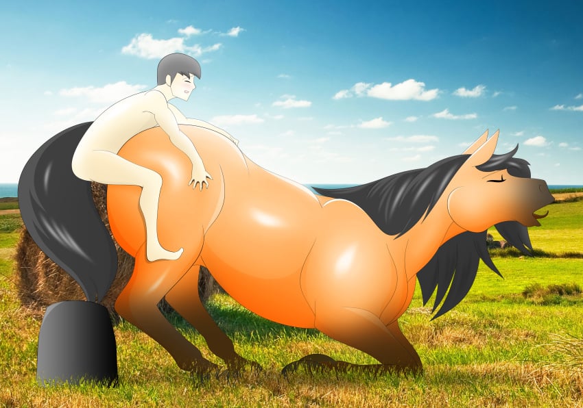 1boy 1boy1girl 1girls bestiality black_hair closed_eyes duo equine female feral feral_penetrated from_behind_position grass hair happy happy_sex hi_res horse human human_penetrating human_penetrating_feral larger_female larger_feral love male male_on_feral mammal mare mating minanfranco mounting nude open_mouth penetration sex size_difference smaller_human smaller_male straight walter_sache zoophilia