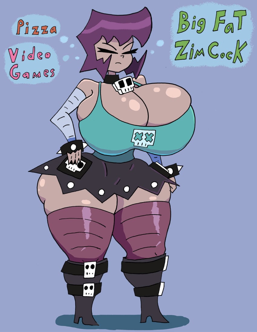 1girls aged_up alternative_fashion big_breasts breasts closed_eyes clothed clothed_female collar combat_boots female female_focus female_only frown frowning gaz_membrane gooeyblob goth goth_girl hips hourglass_figure invader_zim light-skinned_female light_skin purple_hair skull_choker thick_thighs thighs western_cartoon wide_hips