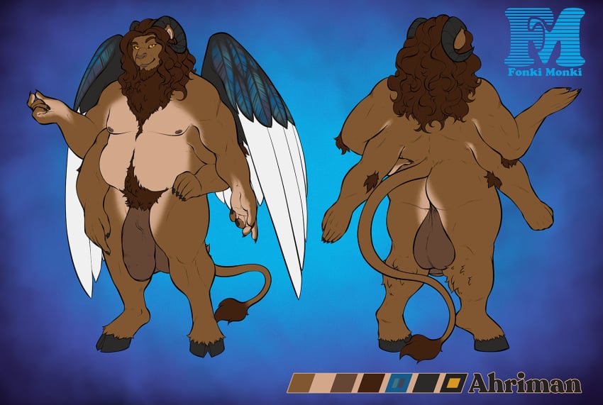 4_arms ahriman balls beard big_penis character_sheet chest_hair dad_bod flaccid flaccid_cock flaccid_penis fonkimonki foreskin furry hairy hooves huge_cock large_penis long_hair male multi_arm multi_limb muscles muscular muscular_male penis solo uncircumcised unretracted_foreskin wings