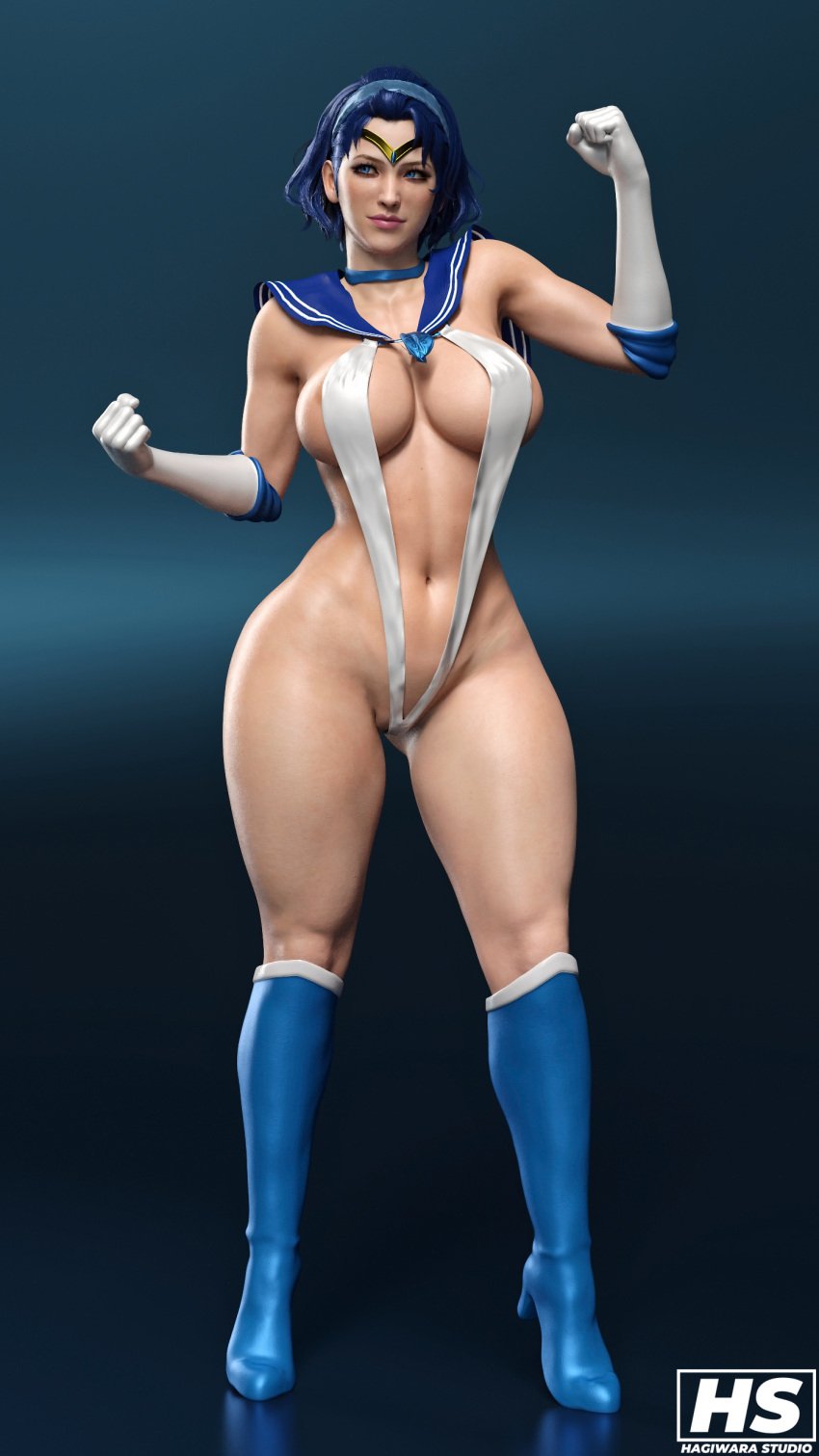 1girls 3d bishoujo_senshi_sailor_moon blue_eyes breasts capcom cosplay female female_only gloves goggles hagiwara_studio headband hi_res large_breasts lipstick monster_hunter monster_hunter_world sailor_mercury sailor_mercury_(cosplay) serious_handler sling_bikini solo swimsuit tagme thick_thighs thighs wide_hips