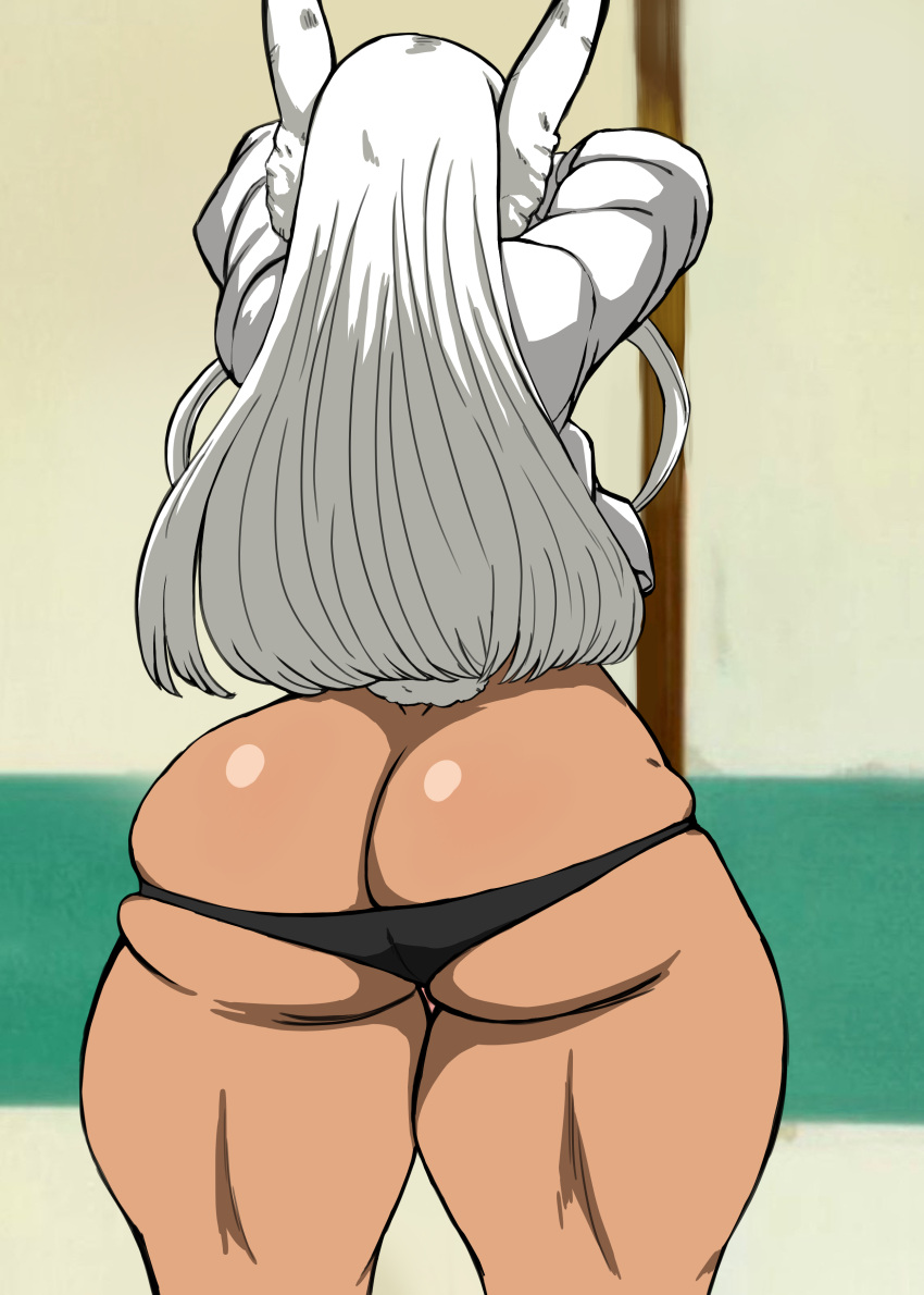 1girls animal_ears ass ass_cleavage big_ass bubble_butt butt_crack charge_sol dark-skinned_female dark_skin fat_ass female female_only huge_ass indoors large_ass meme miruko my_hero_academia panties png rear_view rumi_usagiyama ryukoredraw shirt solo thick_ass thick_thighs undressing white_hair wide_hips