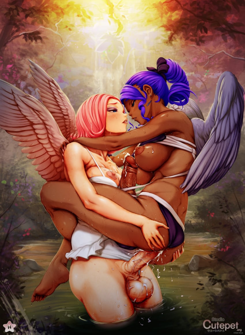 angel angel_cecilia angel_minerva ass breasts cecilia cum cum_in_pussy cum_inside cum_on_breasts cum_on_self cum_while_penetrated cutepet dark_skin dickgirl erection full-package_futanari futa_on_futa futa_only futanari horny intersex large_breasts large_penis leg_lock minerva nipples original penis pink_hair purple_hair sex short_hair stand_and_carry_position testicles vaginal vaginal_penetration