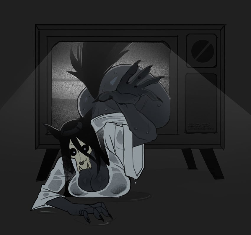 big_ass big_breasts claws coming_out_of_tv dat_ass dripping looking_at_viewer mal0 malo monster pulred scp-1471 scp-1471-a scp_foundation staring tail the_ring tv wolf wolf_girl wolf_tail yamamura_sadako_(cosplay)