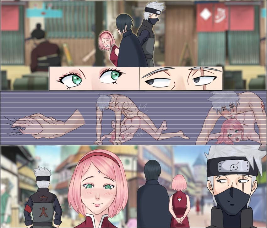 1girls 2boys arm_tattoo before_and_after black_eyes black_hair blush boruto:_naruto_next_generations cape cheating cheating_wife closed_eyes clothed cuckold dress duo duo_focus eye_contact forehead_protector green_eyes hatake_kakashi headband holding_hand husband_and_wife ladyfangirl long_hair looking_at_another looking_at_partner mask moaning mole mole_under_mouth multiple_boys naked naruto naruto_(series) netorare ntr open_mouth outside pink_hair prone prone_bone sakura_haruno sasuke_uchiha scar scar_across_eye scars sex silver_hair smile spiky_hair sweat taken_from_behind tattoo teacher_and_student veins vest walking