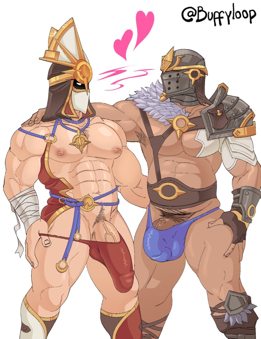 2boys abs armor armpit_hair bara bara_tits big_penis blizzard_entertainment buff buffyloop bulge bulge_through_clothing color erect_penis erection erection_under_clothes exposed_breasts faceless faceless_character faceless_male gay hard_on hi_res knight looking_at_another looking_at_each_other looking_at_partner male_only mask masked masked_male muscular muscular_male pecs pectorals penis pubes pubic_hair pulling_down_panties revealing revealing_clothes shiny_skin skimpy slutty_outfit the_thongs_stay_on_during_their_cudding_session thong thongs underwear veiny_penis warcraft white_background world_of_warcraft wow