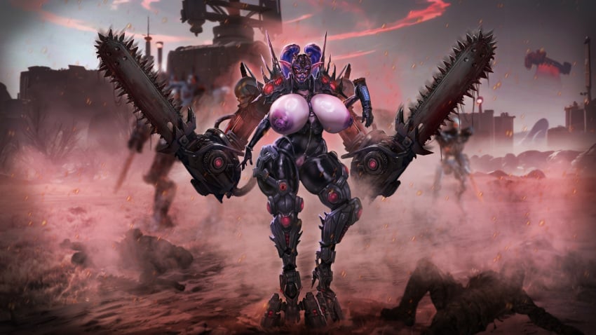 armor armored_legwear automaton_(helldivers) berserker_(helldivers) berserker_hell big_breasts blizzard_entertainment blood breast_squeeze clitoris helldivers helldivers_2 high_heel_boots large_breasts mister69m myafkalka night_elf one_arm pierced_nipples piercing pussy spikes tight_clothing tight_fit unzipped_bodysuit warcraft wide_hips world_of_warcraft