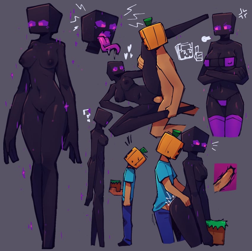 1boy 1girls anger_vein anthro bikini black_body black_skin breasts clothes_removed cross_section crossed_arms dommy_mommy enderman enderwoman female female_only grass human leg_grab male masked medium_breasts minecraft minecraft_mob mob navel nipples nude nude_female pants penetration penis pumpkin purple_bikini purple_eyes purple_sclera pussy sex sex_from_behind shirt standing standing_sex steve_(minecraft) taller_female thighhighs thony_690 tongue tongue_out vaginal vaginal_penetration