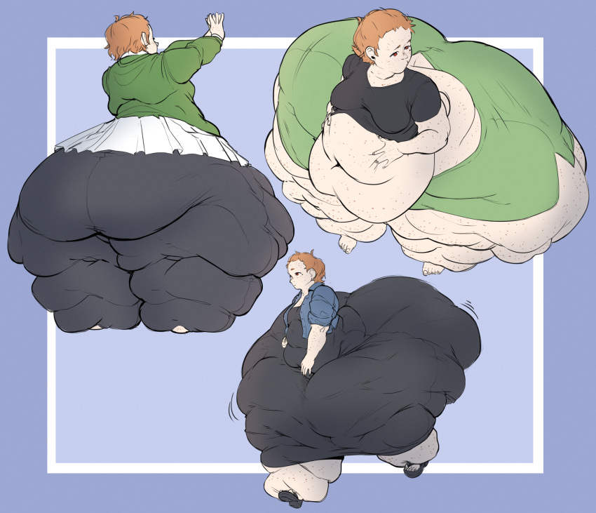 1girls ass belly big_belly bottom_heavy cantankeravian edie_(cantankerous_avian) fat fat_rolls freckles huge_ass huge_thighs iceberg_body_shape thighs