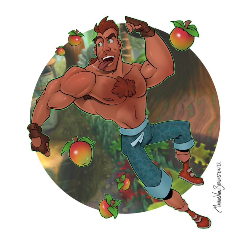 1boy 2022 activision armpit_hair bara barazoku beard clothing crash_(series) crash_bandicoot hairy_chest hi_res highres male male_nipples male_only manly markus_von_braunstein mature_male muscular_male nipples