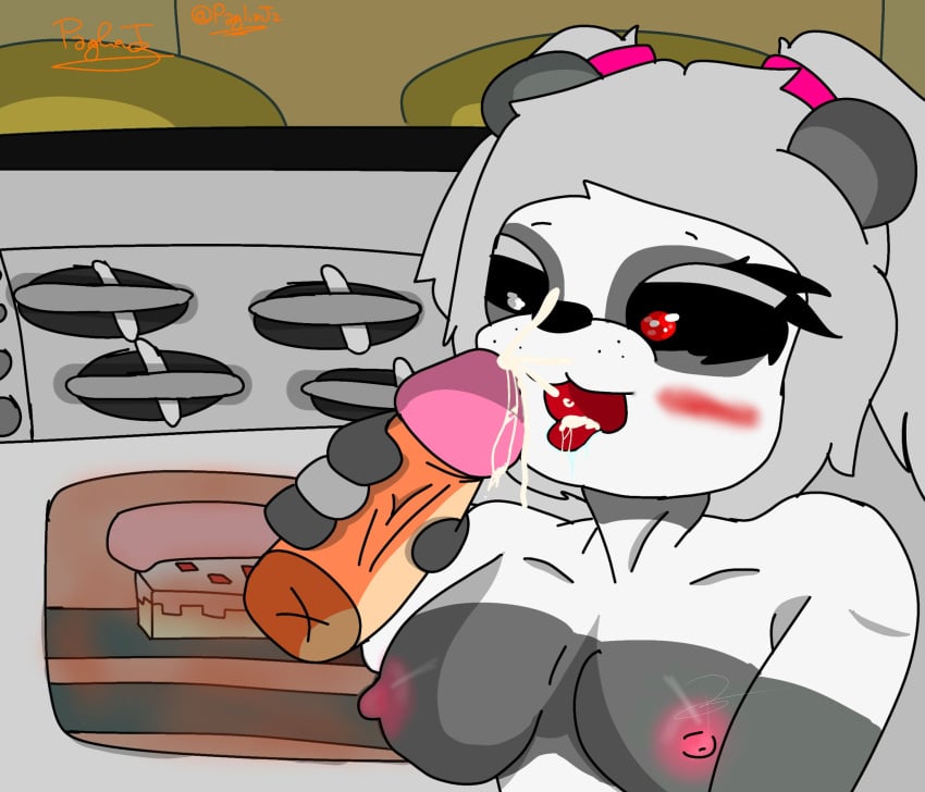 blowjob blush cake cum duo felix_(piggy) fox one_red_eye pagliaj2 panda pandy_(piggy) piggy_(game)